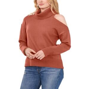 1. State Knit Smog Yarn Cut Out Shoulder Turtleneck Sweater Terra Earth Sz L NWT